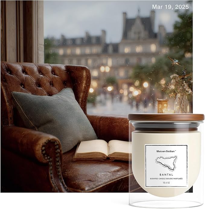 Santal Candle by Maison Sicilian | Inspired by Santal 26 – Premium Woody Sandalwood Scent | 65 Hour Burn, Hand-Poured Soy Wax | Cozy Warm Ambiance, Gift for Men & Women MaisonSicilian