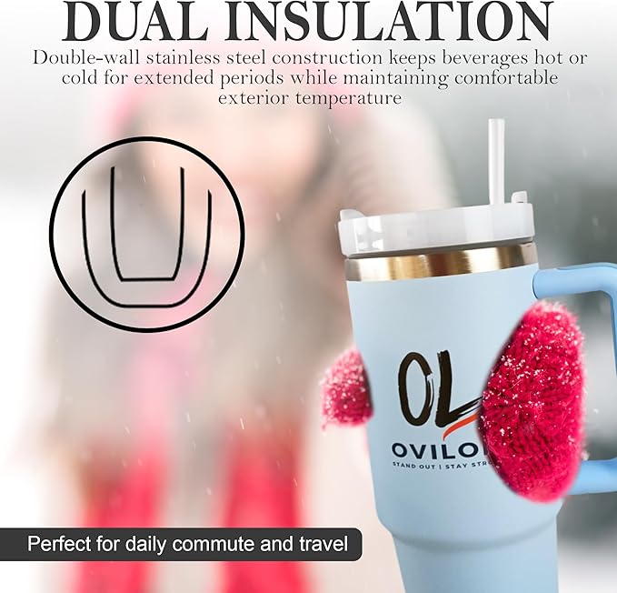 Ovilon Premium Travel Tumbler with Handle – Insulated Hot & Cold Drink Cup, Easy Grip, Leak-Proof Lid, Stainless Steel Mug (White, 30oz) - Bloomnest