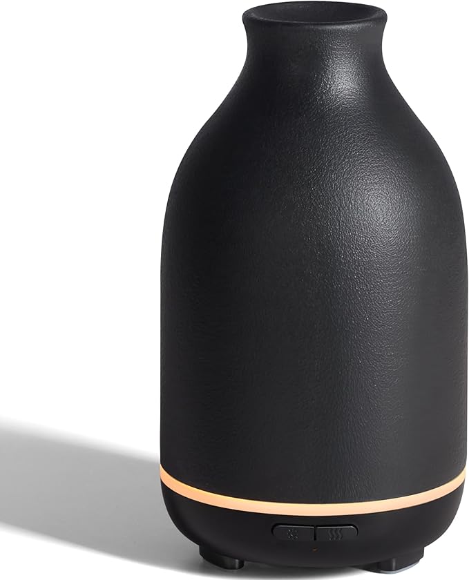 InnoGear Essential Oil Diffuser, 150ml Ceramic Stone Diffuser Handcrafted Aromatherapy Diffusers Ultrasonic Cool Mist Humidifier Vaporizor with 2 Mist Modes Waterless Auto Off for Room Office, Black - Bloomnest