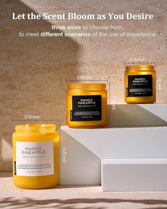 M&SENSE Mango Pineapple Scented Candle, 19.4oz Non Toxic Natural Soy Wax 110 Hours Long Lasting Burn Fruit Scent Summer Gifts for Housewarming, 2 Wick Aromatherapy Candle for Women Men Family Friends - Bloomnest