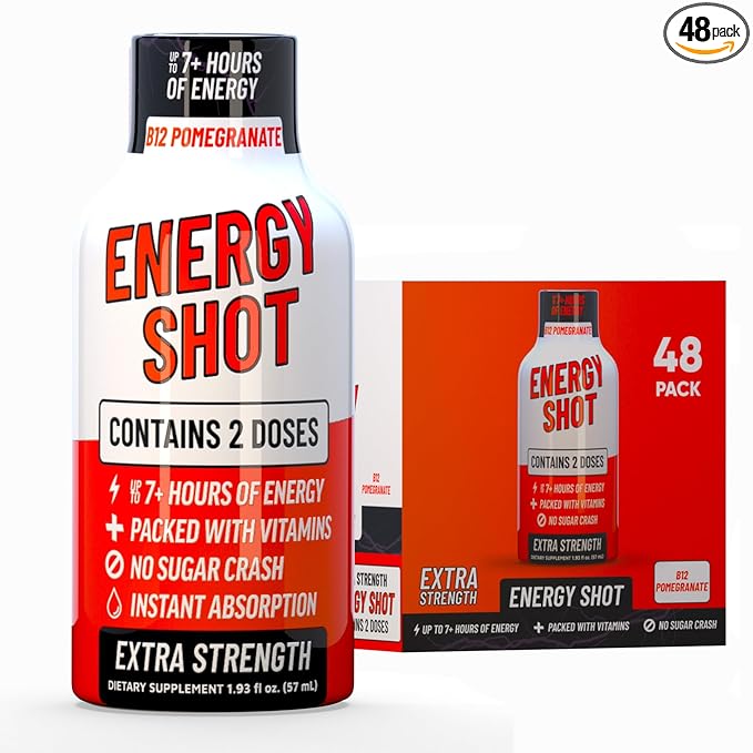 B12 Açaí Pomegranate Extra Strength Energy Shot 48 pk – 260mg Natural Caffeine B12 B6 – Energy & Vitality Support – 2 Servings Sugar Free Zero Calorie Green Tea B-Vitamins Electrolytes Vegan – 1.93 fl oz - Bloomnest