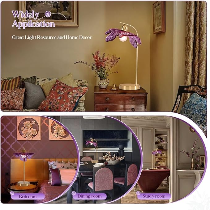 bedside table lamps of 2 touch Table lamp Mid Century Modern lamp Gold Desk lamp nightstand lamp vintage desk lamp small table lamp Purple Glass table light for end table Bedroom Living Room farmhouse - Bloomnest