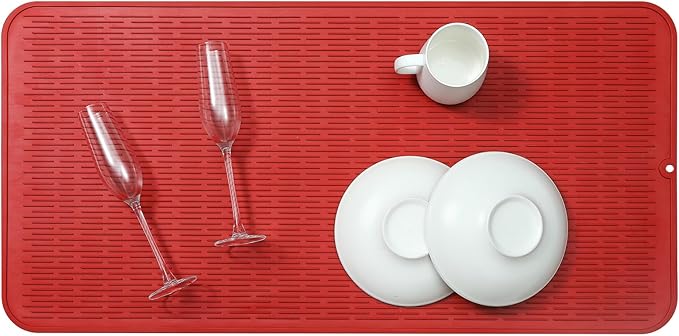 Silicone Dish Drying Mat for Multiple Usage,Easy clean,Eco-friendly,Heat-resistant Silicone Mat for Kitchen Counter or Sink,Refrigerator or Drawer Liner Red 5XL 36inches x 18inches - Bloomnest
