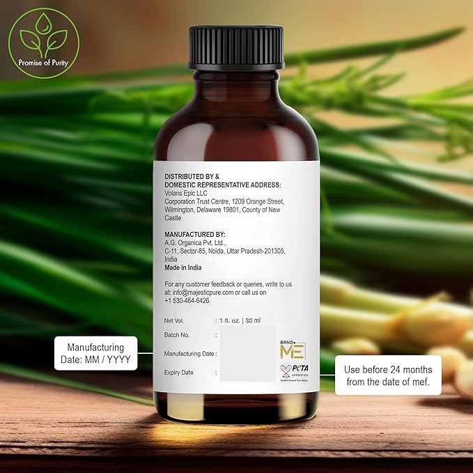 Majestic Pure Lemongrass Essential Oil with Glass Dropper - 1 Fl Oz - 100% Pure and Natural Lemongrass Oil - Premium Grade Essential Oils for Diffuser, Aromatherapy, Soap and Candle Making - Bloomnest