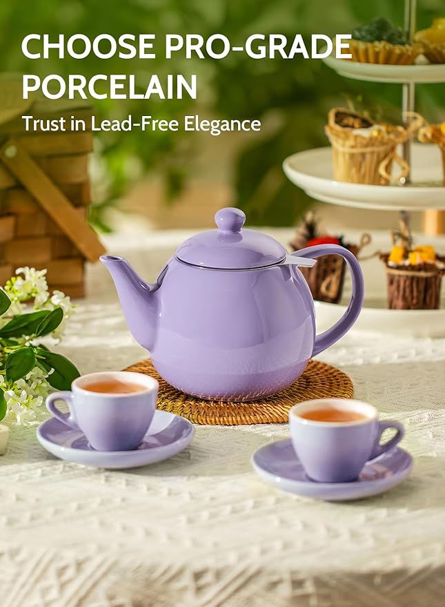 Sweese Teapots for Tea, 27 oz Porcelain Tea pot with Removable Stainless Steel Infuser, Tea Pots for Loose Tea - Purple - Bloomnest