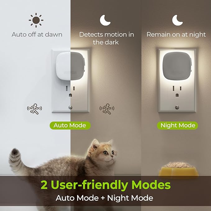 AUVON Plug-in LED Backlit Night Light with Motion Sensor & Dusk to Dawn Sensor, Dimmable Cool White Nightlight with 1-50 lm Adjustable Brightness for Bedroom, Bathroom, Stairs, Hallway (4 Pack) - Bloomnest