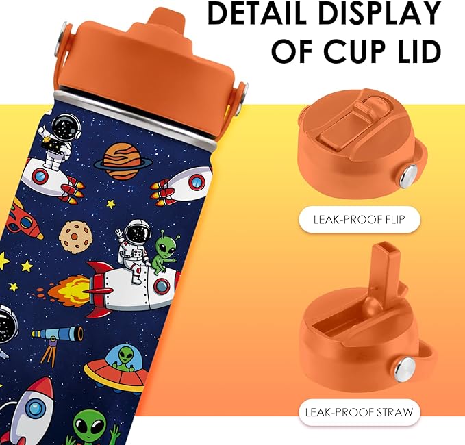 Space Astronomy Gifts for Kids - 16 Oz Kids Water Bottle with Straw Lid, Stainless Steel Insulated Tumbler, Leak Proof, BPA-Free, for Boys, School, Travel - Universe Children Birthday Gifts Cups(1pc) - Bloomnest