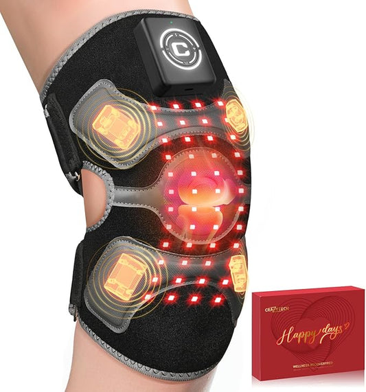 3D Red Light Therapy Knee Brace - FSA Eligible HSA Cordless 5000mAh Knee Massager with 4 Vibration Areas, 660nm&850nm, Near Infrared Light Heated Device for Knee Elbow Shoulder Pain - Bloomnest