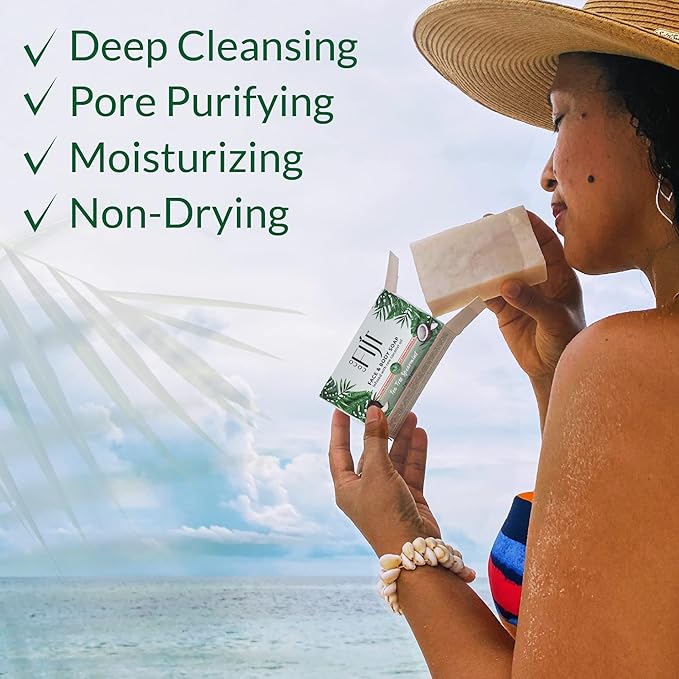 Coco Fiji Soap Bar for Face and Body Infused With Organic Coconut Oil, Tea Tree Spearmint, Essential Oil, Natural Soap for Moisturizing & Pore Purifying Skin, 7 oz,Pack of 2 - Bloomnest