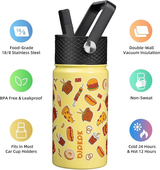 BJPKPK Insulated Water Bottle with Straw Lid, 15 oz Stainless Steel Metal Water Bottles, Reusable Leak Proof BPA Free Water Bottles, Cups, Thermo, Yummy - Bloomnest