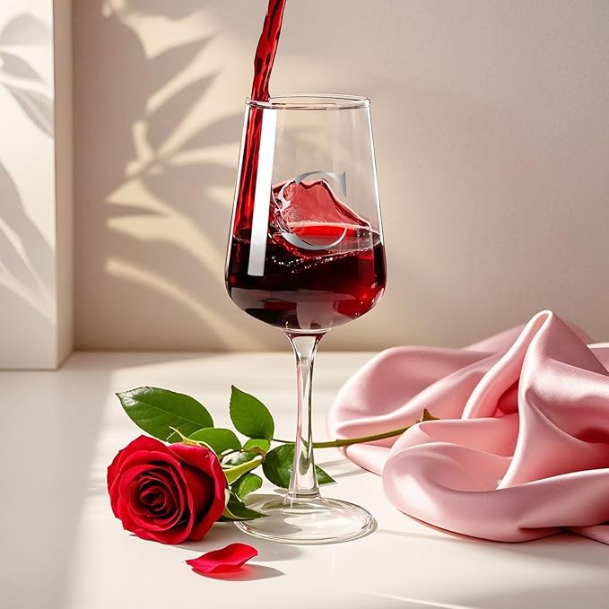 Valentines Day Gifts for Her Women - Personalized Initial Wine Glasses Custom Gift, Galentines Gift Christmas Mothers Day Birthday Gifts for Women Her Mom Wife Best Friend Sister (C) - Bloomnest