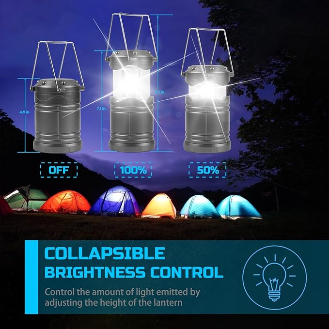 Lichamp LED Camping Lantern, 4 Pack Battery Powered Flashlight for Power Outages, Portable Collapsible Hanging Light Essential for Home, Outdoor, Emergency Lamp Survival Kit Gear for Hurricane, Gray - Bloomnest