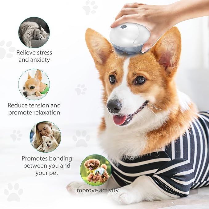 ORIA Electric Scalp Massager, Pet Massager for Dogs and Cats, Waterproof Head Massager with 4 Removable Massage Heads, 96 Nodes, for Stress Relief, Full Body Relaxation, Promote Bonding Oria