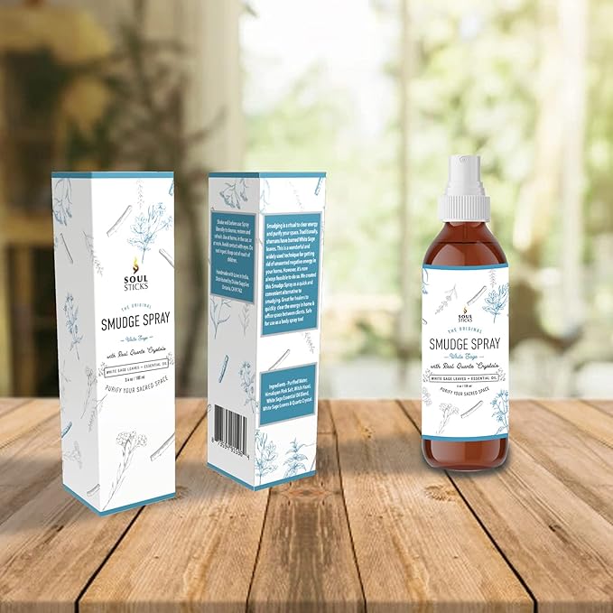 SOUL STICKS White Sage with Pearl Smudge Spray – 3.5oz Smokeless Energy Mist – Quartz Crystal & Pearl Infused Aura Cleanser – Spiritual Spray for Emotional Balance, Protection & Inner Peace SoulSticks