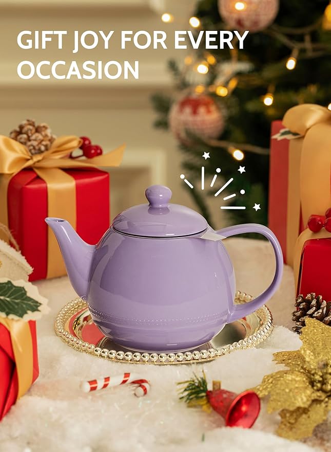 Sweese Teapots for Tea, 27 oz Porcelain Tea pot with Removable Stainless Steel Infuser, Tea Pots for Loose Tea - Purple - Bloomnest