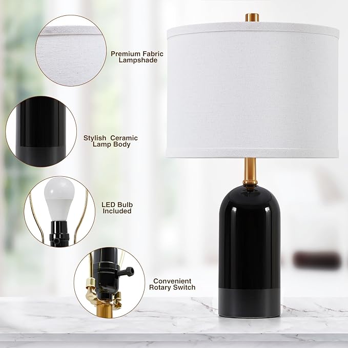 GyroVu Modern Ceramic Table lamp Set of 2, 3 Color Temperature Bedside lamp 21.5" Tall Nightstand Lamp End Table Lamps for Living Room Bedroom (Bulbs Included) - Bloomnest