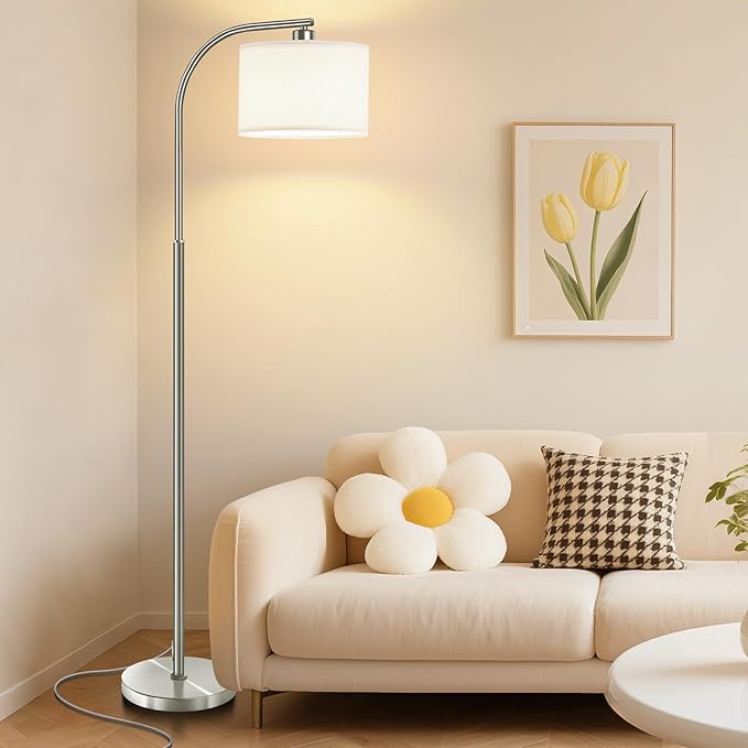 Floor Lamp for Living Room with Remote,Dimmable Standing Lamps,Modern Tall Floor Light with Smart RGB Bulb,App Control,3 Color Temperatures,Fabric Shades,Silver Floor Lamp for Bedroom Corner - Bloomnest