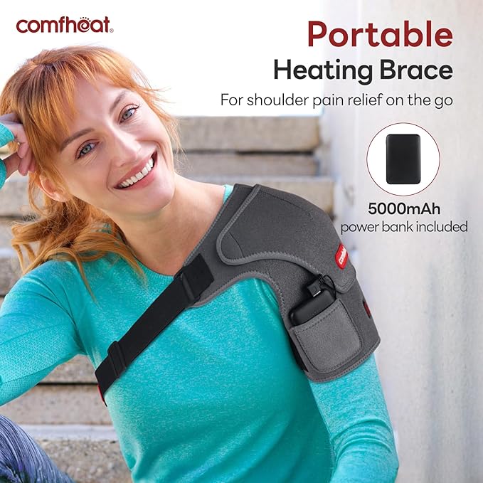Cordless Shoulder Heating Pad for Rotator Cuff Pain Relief, Heated Shoulder Brace Compression Wrap Portable with Battery, 3 Heat Settings, Easy Wear Fits Men & Women (S to L)