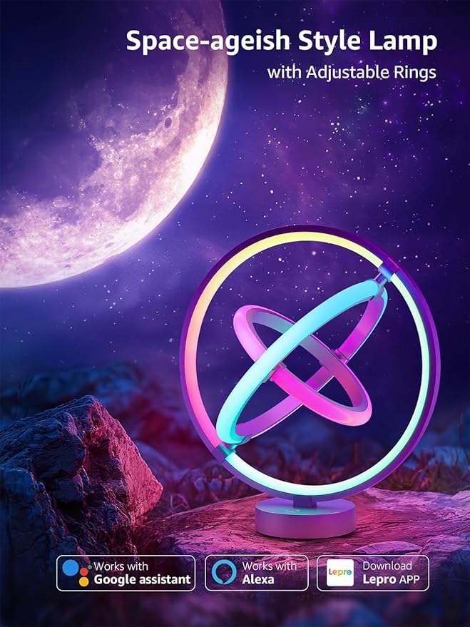 Lepro TB1 AI Smart Table Lamp, RGB+IC Addressable Color Changing Desk Light Alexa Google Home Enable, Music Sync, DIY Endless Scenes, APP Control Cool LED Lamp for Room Decor Ambient Lighting, 2.4 GHz - Bloomnest