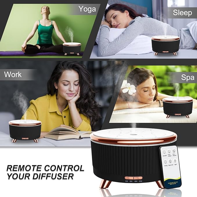 Diffusers for Essential Oils Large Room, 500ml Aromatherapy Diffuser Cool Mist Humidifier with Remote Control,7 Colors Lights & 4 Mist Mode Waterless Auto Off for Women Office Home - Bloomnest