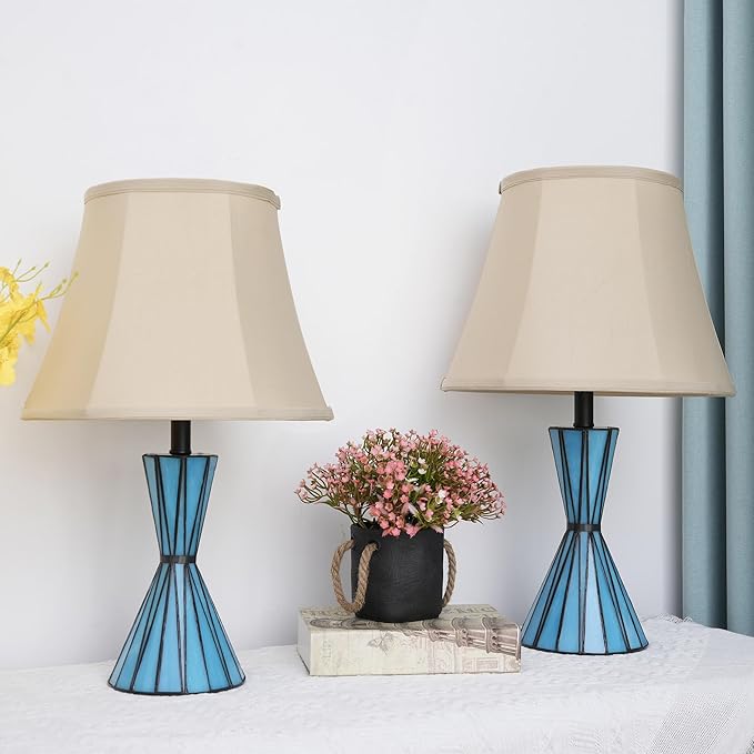 Table Lamps Set of 2, 3-Way Dimmable Modern Glass Table Lamps for Living Room with Stained Glass Night Lights 21" Bedside Desk Lamps for Nightstand for Home Decorations - Bloomnest