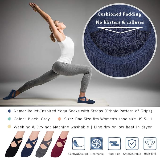 Ozaiic Pilates Socks for Women Non Slip Grip, Yoga Socks with Grippers for Barre, Hospital, Ballet, Dance, Barefoot Workout - Bloomnest
