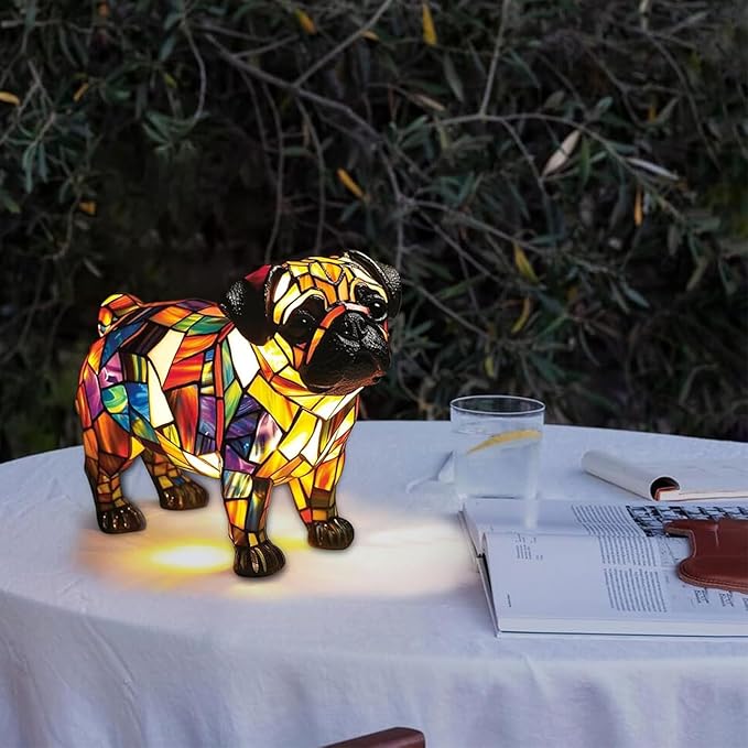 Dog Series Art Night Light, Corgi Lamp and Pug Lamp, Stained Resin French Bulldog Tabletop, 3D Dog LED Table Lamp, Stained Resin Night Light, Pet Themed Tabletop Decor (Pug) - Bloomnest