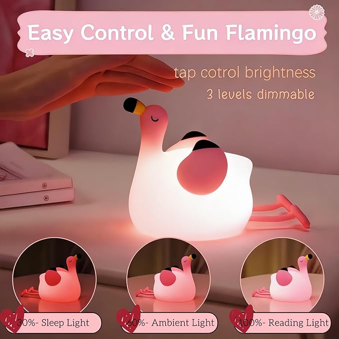 Flamingo Cute Night Light, Flamingo Decor Kids Squishy Lamp, Girls Pink Xams Gifts Trendy Stuff Toys, Rechargeable Dimmable Silicone LED Nightlight, Baby Nursery Dorm Kawaii Bedside Lamps - Bloomnest