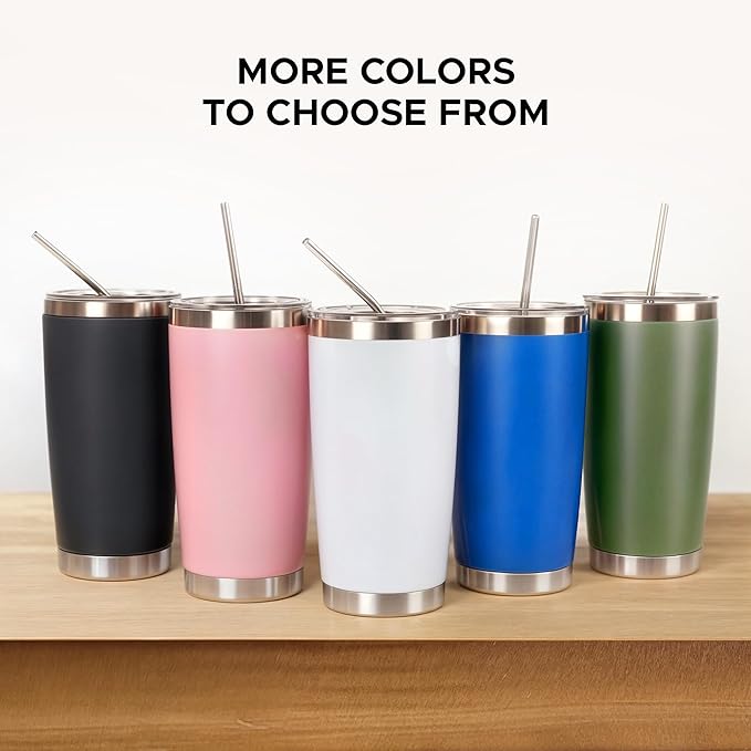 OMTech 20oz Tumblers Bulk, 6pc Stainless Steel Tumbler Set with Lid & Straw, Double Wall Vacuum Insulated Mug for Laser Engraver, Travel Coffee Mug for Hot & Cold Drinks, Pink Powder Coated Cup - Bloomnest