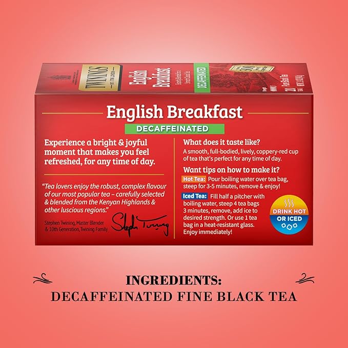Twinings English Breakfast Tea, Decaffeinated Black Tea - Lively and Refreshing Decaf Tea Bags Individually Wrapped, 50 Count - Bloomnest