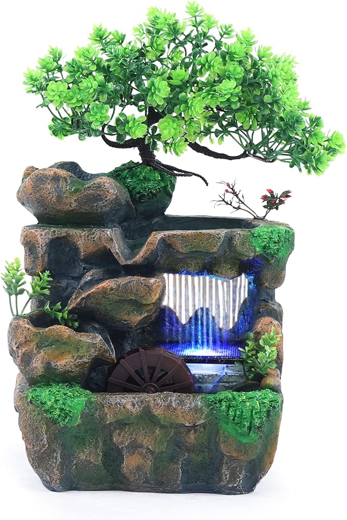 Tabletop Fountain Rockery, Small Waterfall Water Fountains Indoor, Mini Desktop Waterfall with Water Pump Atomizer for Home Office Bedroom Desk Decoration - Bloomnest