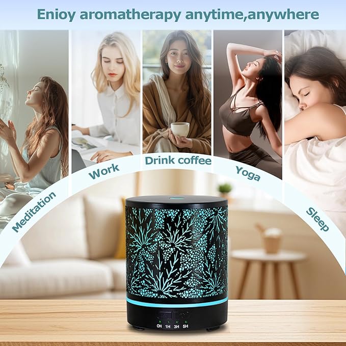 Essential Oil Diffuser Metal Aromatherapy Oil Diffusers for Large Room,Maple Leaf Pattern Ultrasonic Cool Mist Diffuser with Waterless Auto Shut-Off Protection,for Home Office,300ML - Bloomnest