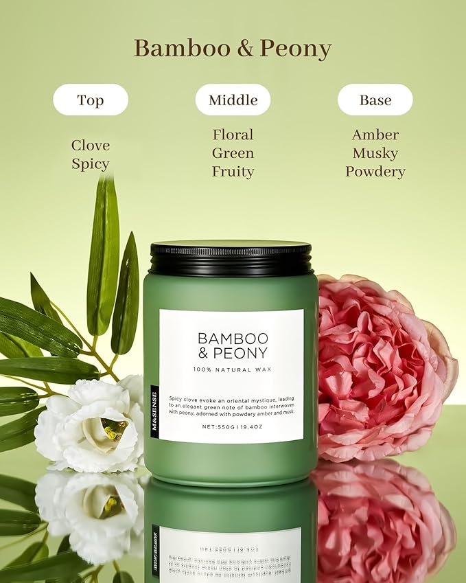 M&SENSE Bamboo Peony Spring Large Candles for Home Scented 19.4oz 110 Hour Long Lasting Burn Natural Organic Soy Candle Gifts for Women, Fresh Smelling Aromatherapy Gifts for Stress Relief - Bloomnest