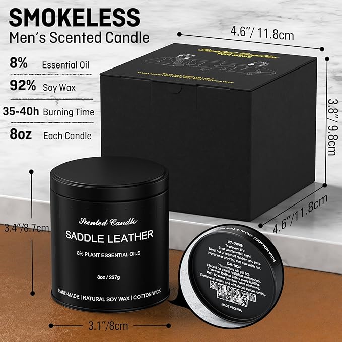 Men's Scented Candle | Gift for Men Aromatherapy Candle | Saddle Leather Fragrance Candle for Men | 1 Pack Scented Candle for Home,Work | Manly Soy Candle Gift for Farther Boyfriend and Christmas - Bloomnest