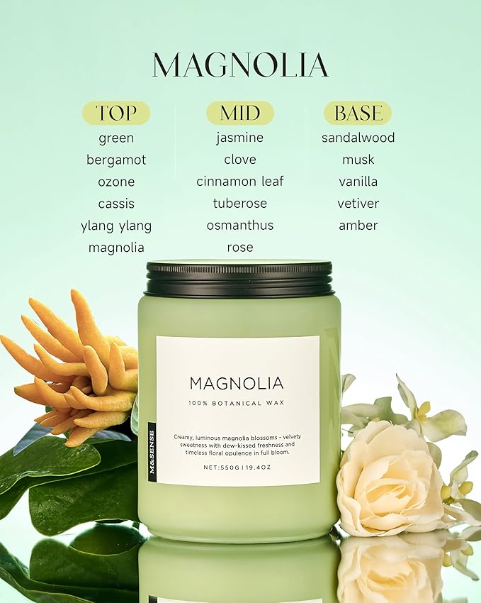 M&SENSE Magnolia Jasmine Romantic Scented Candle, 19.4oz 110 Hours Long Lasting Clean Non Toxic All Natural Soy Wax Candle for Relaxing & Stress Relief, 2 Wick Home Fragrance Gifts for Home Decor - Bloomnest