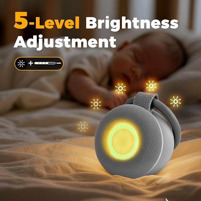 Portable Sound Machine - White Noise Sound Machine for Baby, Travel Donut Sound Machine for Sleep, 15 Soothing Sounds & 7 Colors Night Light, Breathing, Baby Shusher, Registry Gift, Grey