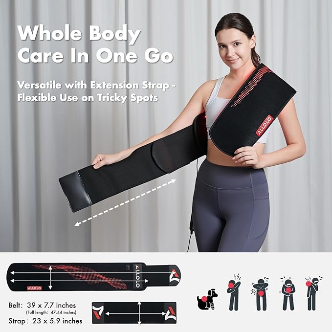 ALLOLO Red Light Therapy Belt, 39"*7.7" Large Area with 180pcs 3-in-1 LEDs 660nm & 850nm Infrared Red Light Therapy for Body, Adjustable & Portable Therapy Wrap for Shoulder Waist Belly Joint(Corded) Bloomnest
