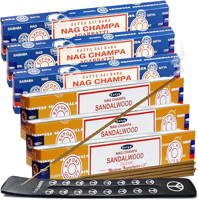 Nag Champa Sandalwood Incense Sticks & Holder Bundle Variety Pack from House of Satya Incense Sticks and Trumiri TRUMIRI