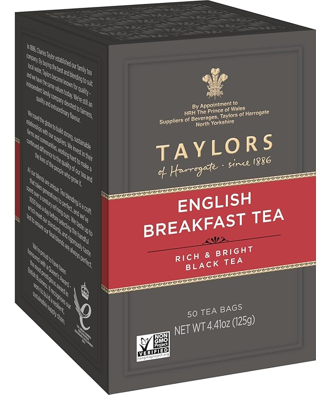 Taylors of Harrogate English Breakfast, Black Tea, Pillow Tea Bags, 50 Count (Pack of 1), Rich, Bright & Malty, Caffeinated, Enjoy Hot or Iced, 50 Teabags - Bloomnest