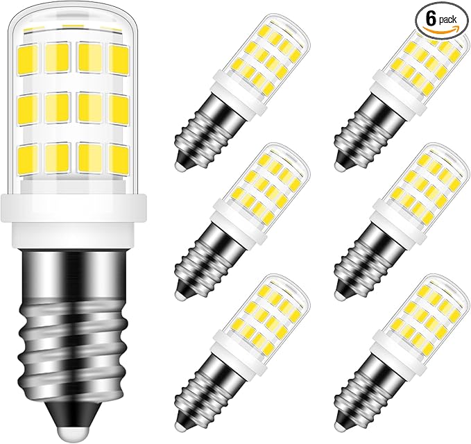 E12 LED Fridge Water Dispenser Light Bulb 3W(15W-30W Replacement) 120V T5 Tubular Appliance Bulb for Chandeliers Home Lighting Dryer Drum Light C7/S6 Clear Glass Daylight White 6000K, 6-Pack - Bloomnest
