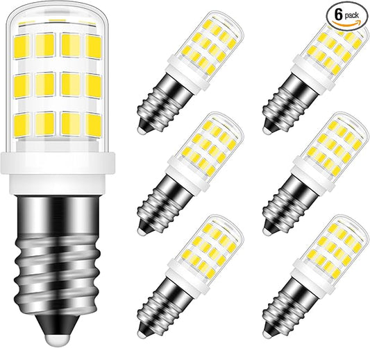 E12 LED Fridge Water Dispenser Light Bulb 3W(15W-30W Replacement) 120V T5 Tubular Appliance Bulb for Chandeliers Home Lighting Dryer Drum Light C7/S6 Clear Glass Daylight White 6000K, 6-Pack - Bloomnest