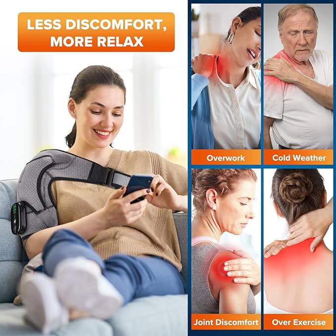 Shoulder Heating Pad with Massage, Cordless Heated Shoulder Wrap for Pain Relief, Deep Tissue Shoulder Massager for Rotator Cuff & Shoulder Brace Support - Bloomnest