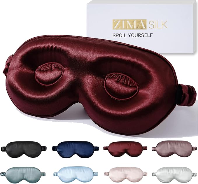 ZIMASILK Adjustable 22 Momme 100% Pure Mulberry Silk Sleep Mask, 3D Contoured Cup Eye Mask for Sleeping, Super Soft Breathable Blindfold, Perfect Blocks Light for Sleeping (Burgundy) - Bloomnest