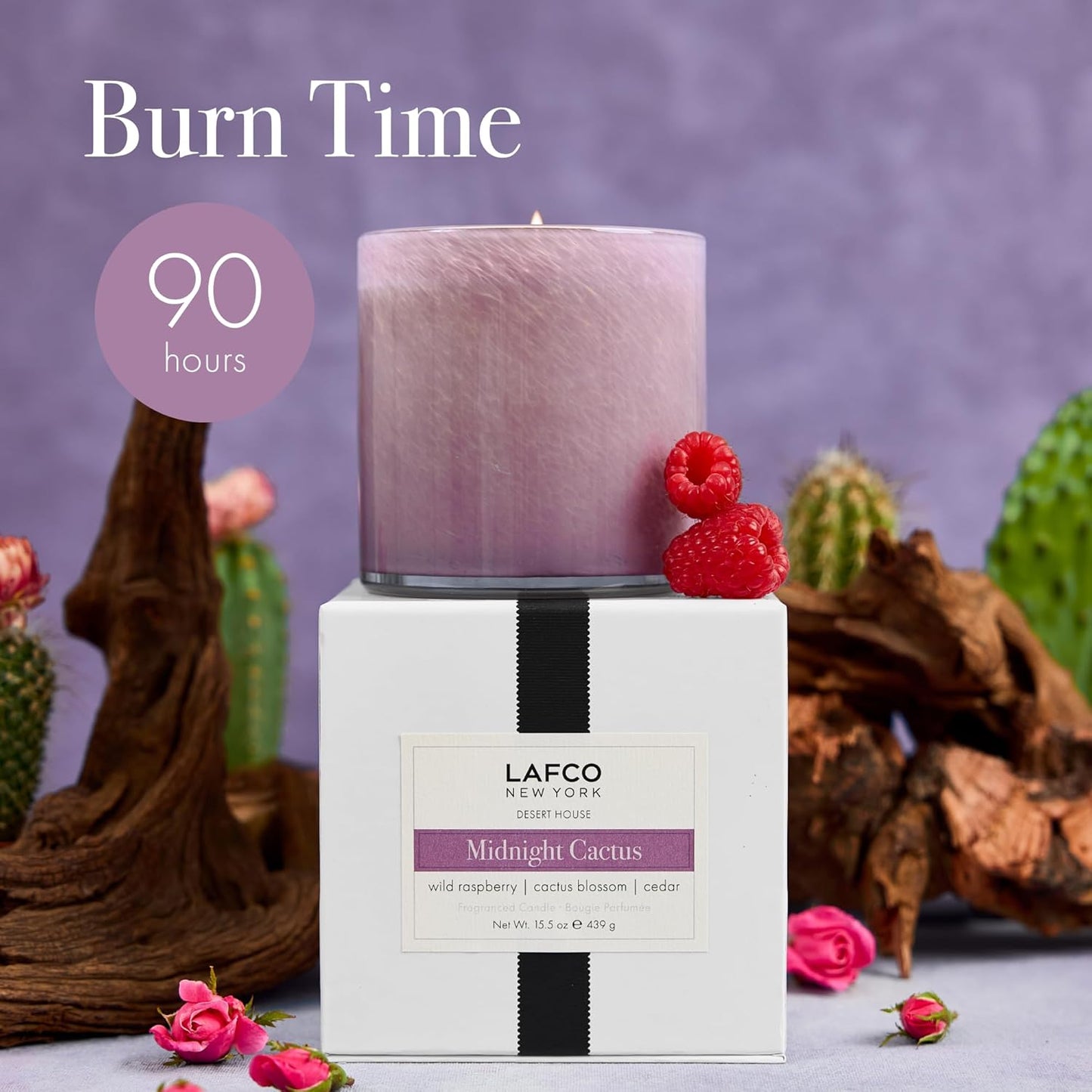 LAFCO New York Signature Candle, Midnight Cactus - 15.5 oz - 90-Hour Burn Time - Reusable, Hand Blown Glass Vessel - Made in The USA