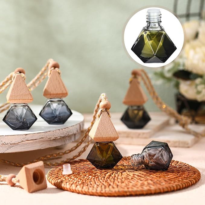 50 Pcs Hanging Car Air Freshener Black Car Diffuser Bottles Empty Glass Perfume Bottles Air Freshener Diffuser Pendant for Essential Oils Fragrance Aromatherapy Ornament (Rhombus) - Bloomnest