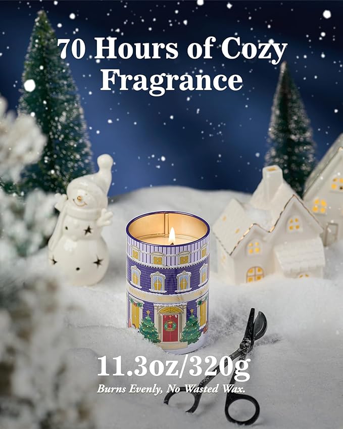 M&SENSE Snowy Christmas Candles, Winter Scented Holiday Soy Candles for Home, 11.3oz 70 Hour Non Toxic Long Burning, Cozy Aromatherapy Christmas Gifts for Women Men - Bloomnest