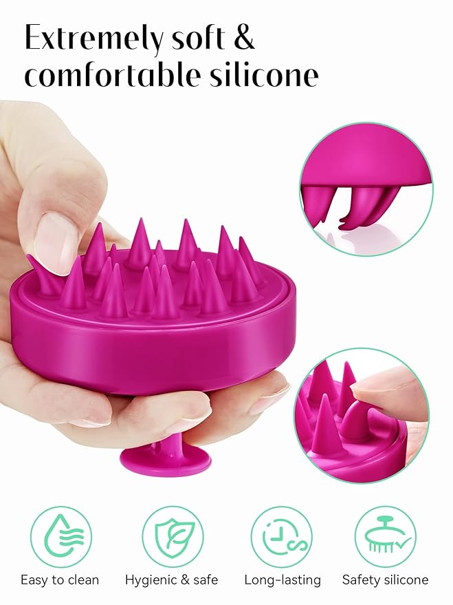 HEETA Scalp Massager Hair Growth, Soft Silicone Scalp Scrubber Shampoo Brush for Exfoliation, Dandruff Removal Head Massage Stress Relax, Wet & Dry Use for Thick Thin Curly Hair Care, Hot Pink HEETA