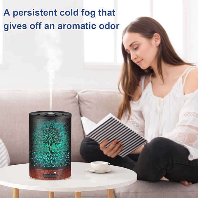 Essential Oil Diffuser- Aromatherapy Diffuser with7 Colors Light and Auto-Off for Women Metal Cool Mist Humidifier for Home and Office for Mom Women(Tree) - Bloomnest