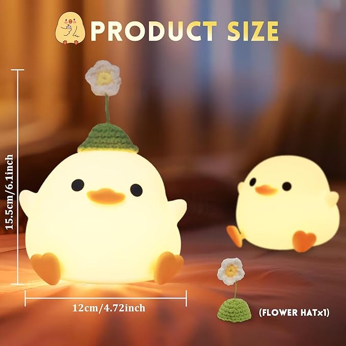 Dodo Duck Night Light, Cute Flower Duck Nursery Lamp, Portable USB Rechargeable Timer Dimmable, Silicone LED Bedside Nightlight, Best Home Bedroom Decor Gift to Kids - Bloomnest