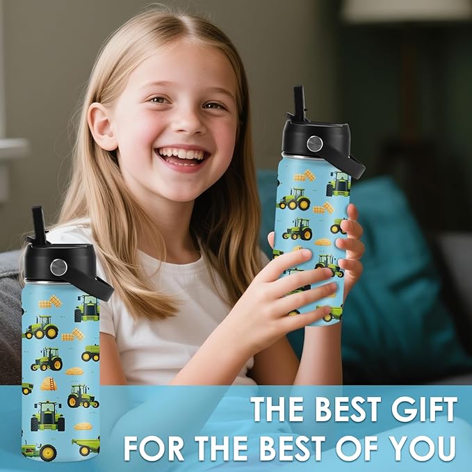 Car Gifts for Boy Girls - 16oz Kids Water Bottle with Straw, Tractor Stainless Steel Water Bottles Insulated, BPA-free, Leak-proof, Farm Tumbler, for School, Travel - Car Lovers Chlidren Gift Cup(1pc) - Bloomnest